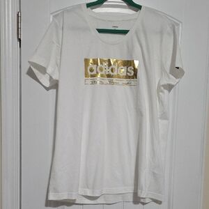 Adidas White Tee with Gold Accents